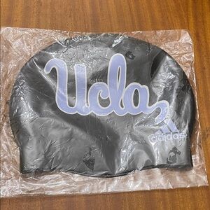 adidas Black Swim Cap with Light Blue Logo